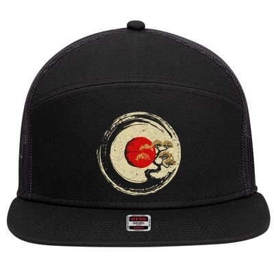 Bonsai Tree In Japanese Zen Buddhist Enso Circle 7 Panel Mesh Trucker Snapback Hat