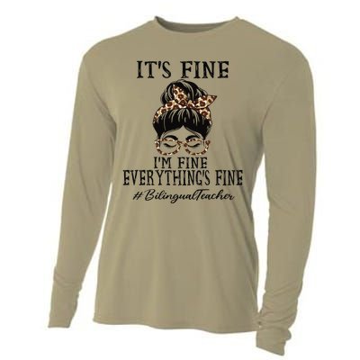 Bilingual Teacher It's Fine, I'm Fine And Everything's Fine Cooling Performance Long Sleeve Crew