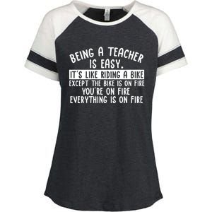 Being Teacher Is Easy It’S Like Riding A Bike Back To School Gift Enza Ladies Jersey Colorblock Tee