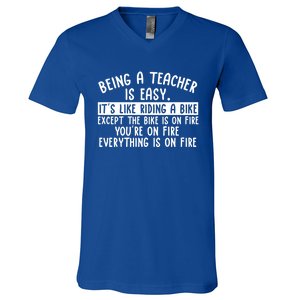 Being Teacher Is Easy It’S Like Riding A Bike Back To School Gift V-Neck T-Shirt