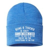 Being Teacher Is Easy It’S Like Riding A Bike Back To School Gift Sustainable Knit Beanie