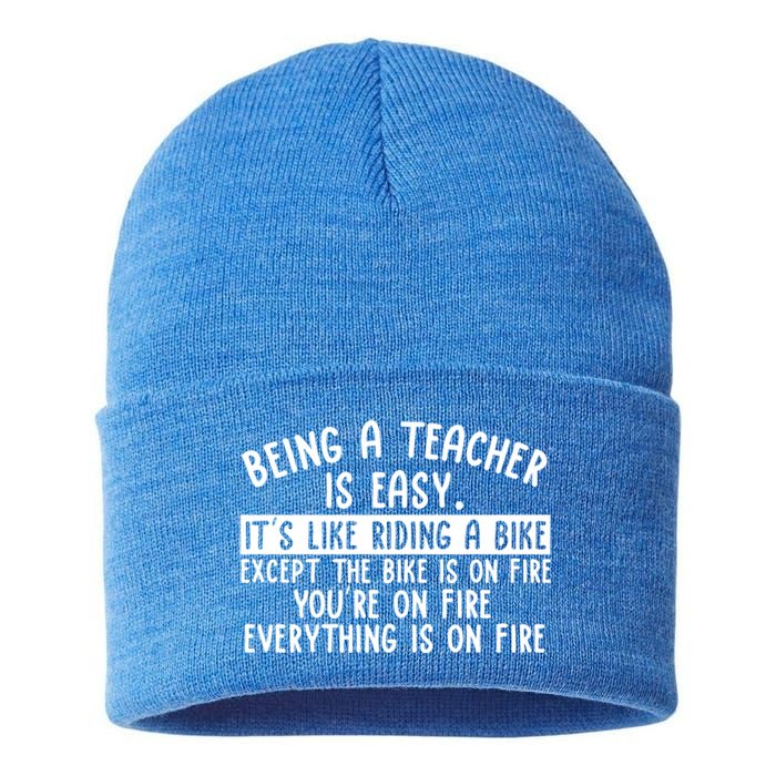 Being Teacher Is Easy It’S Like Riding A Bike Back To School Gift Sustainable Knit Beanie