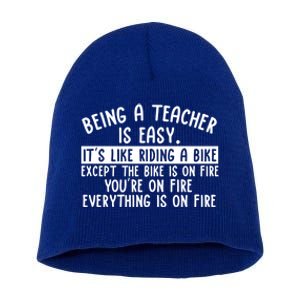 Being Teacher Is Easy It’S Like Riding A Bike Back To School Gift Short Acrylic Beanie