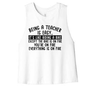 Being Teacher Is Easy It’S Like Riding A Bike Back To School Gift Women's Racerback Cropped Tank