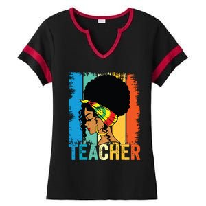 Black Teacher Juneteenth 2024 Afro Woman Black History Month Ladies Halftime Notch Neck Tee