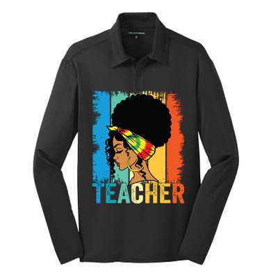 Black Teacher Juneteenth 2024 Afro Woman Black History Month Silk Touch Performance Long Sleeve Polo