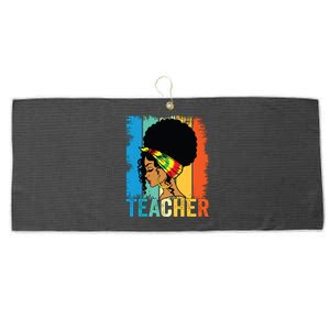 Black Teacher Juneteenth 2024 Afro Woman Black History Month Large Microfiber Waffle Golf Towel