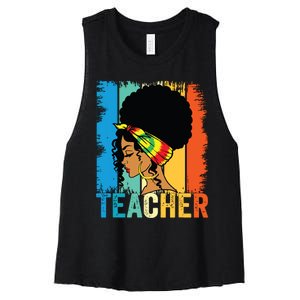 Black Teacher Juneteenth 2024 Afro Woman Black History Month Women's Racerback Cropped Tank