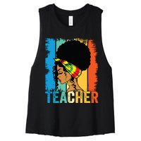 Black Teacher Juneteenth 2024 Afro Woman Black History Month Women's Racerback Cropped Tank