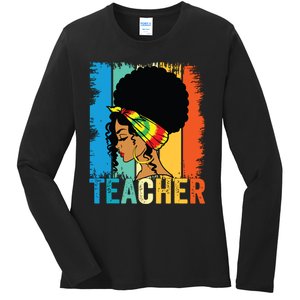 Black Teacher Juneteenth 2024 Afro Woman Black History Month Ladies Long Sleeve Shirt