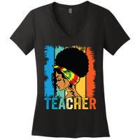 Black Teacher Juneteenth 2024 Afro Woman Black History Month Women's V-Neck T-Shirt