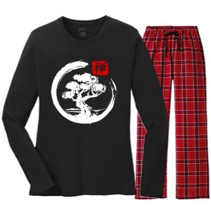 Bonsai Tree Japanese Calligraphy Bonsai Women's Long Sleeve Flannel Pajama Set 