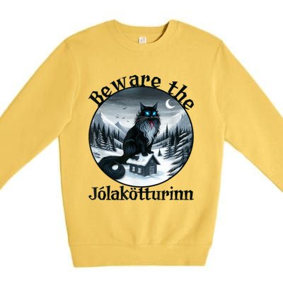 Beware The Jolakotturinn Yule Cat Icelandic Christmas Norse Premium Crewneck Sweatshirt