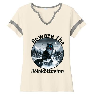 Beware The Jolakotturinn Yule Cat Icelandic Christmas Norse Ladies Halftime Notch Neck Tee