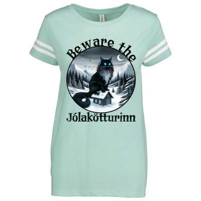 Beware The Jolakotturinn Yule Cat Icelandic Christmas Norse Enza Ladies Jersey Football T-Shirt