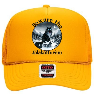 Beware The Jolakotturinn Yule Cat Icelandic Christmas Norse High Crown Mesh Back Trucker Hat