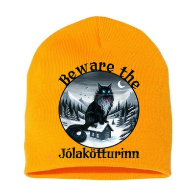 Beware The Jolakotturinn Yule Cat Icelandic Christmas Norse Short Acrylic Beanie