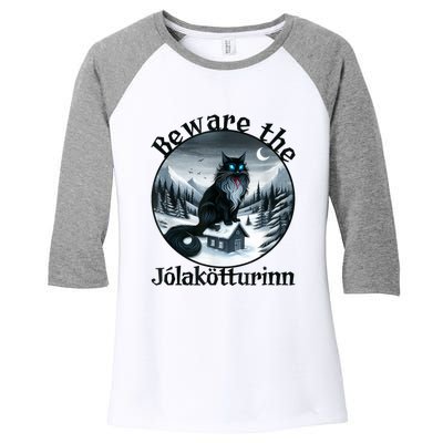 Beware The Jolakotturinn Yule Cat Icelandic Christmas Norse Women's Tri-Blend 3/4-Sleeve Raglan Shirt