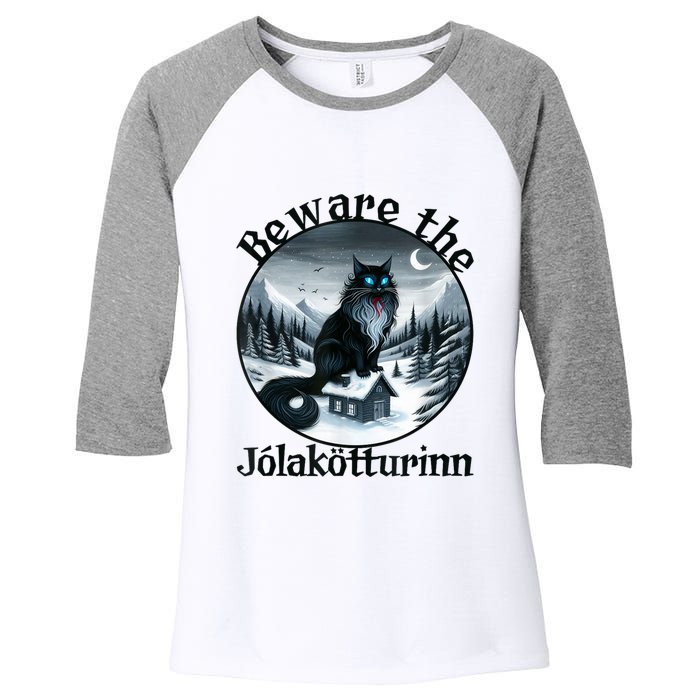 Beware The Jolakotturinn Yule Cat Icelandic Christmas Norse Women's Tri-Blend 3/4-Sleeve Raglan Shirt