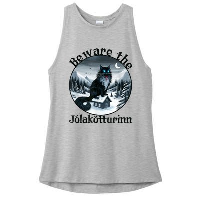 Beware The Jolakotturinn Yule Cat Icelandic Christmas Norse Ladies PosiCharge Tri-Blend Wicking Tank