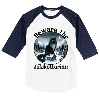 Beware The Jolakotturinn Yule Cat Icelandic Christmas Norse Baseball Sleeve Shirt