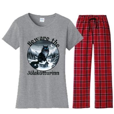 Beware The Jolakotturinn Yule Cat Icelandic Christmas Norse Women's Flannel Pajama Set