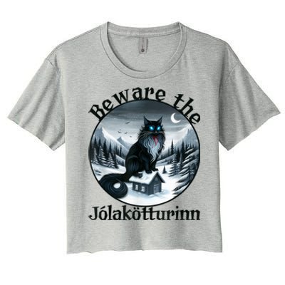 Beware The Jolakotturinn Yule Cat Icelandic Christmas Norse Women's Crop Top Tee