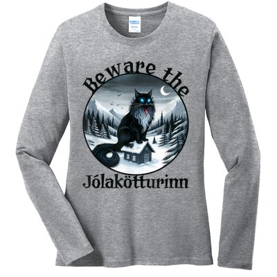 Beware The Jolakotturinn Yule Cat Icelandic Christmas Norse Ladies Long Sleeve Shirt