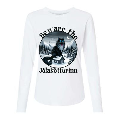 Beware The Jolakotturinn Yule Cat Icelandic Christmas Norse Womens Cotton Relaxed Long Sleeve T-Shirt