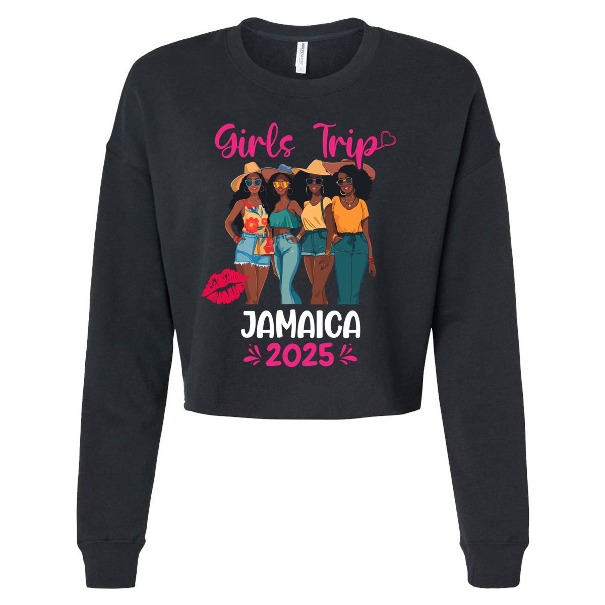 Black Trip Jamaica 2025 Vacation Matching Cute Gift Cropped Pullover Crew