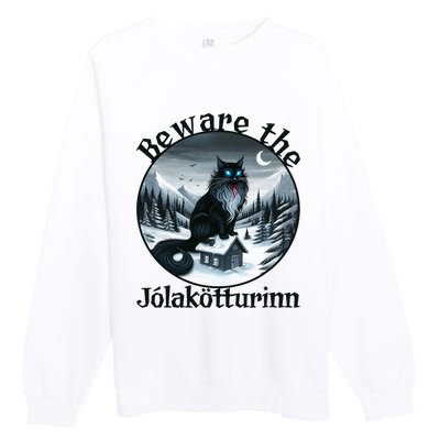 Beware The Jolakotturinn Yule Cat Icelandic Christmas Norse Premium Crewneck Sweatshirt