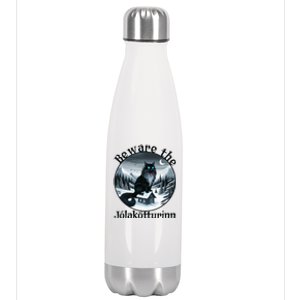 Beware The Jolakotturinn Yule Cat Icelandic Christmas Norse Stainless Steel Insulated Water Bottle