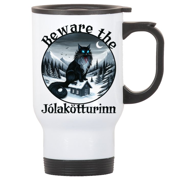 Beware The Jolakotturinn Yule Cat Icelandic Christmas Norse Stainless Steel Travel Mug