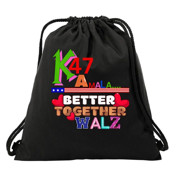 Better Together Kamala Walz Presidential Political Statement Drawstring Bag