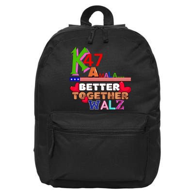 Better Together Kamala Walz Presidential Political Statement 16 in Basic Backpack