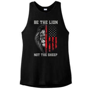 Be The Lion Not The Sheep Patriotic Lion American Patriot Ladies PosiCharge Tri-Blend Wicking Tank