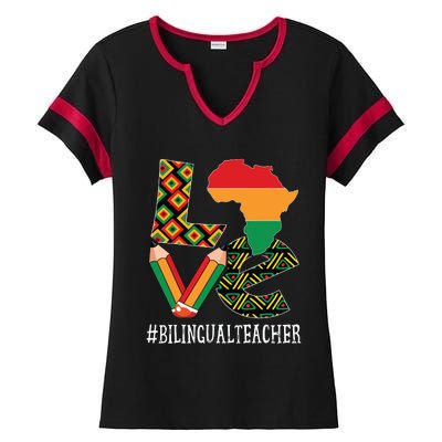 Bilingual Teacher Love African American Black History Month Ladies Halftime Notch Neck Tee