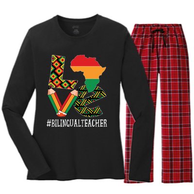 Bilingual Teacher Love African American Black History Month Women's Long Sleeve Flannel Pajama Set 