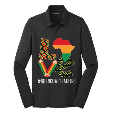 Bilingual Teacher Love African American Black History Month Silk Touch Performance Long Sleeve Polo