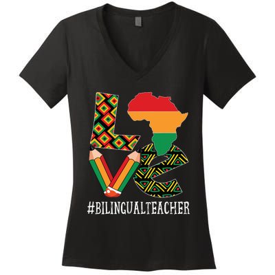 Bilingual Teacher Love African American Black History Month Women's V-Neck T-Shirt