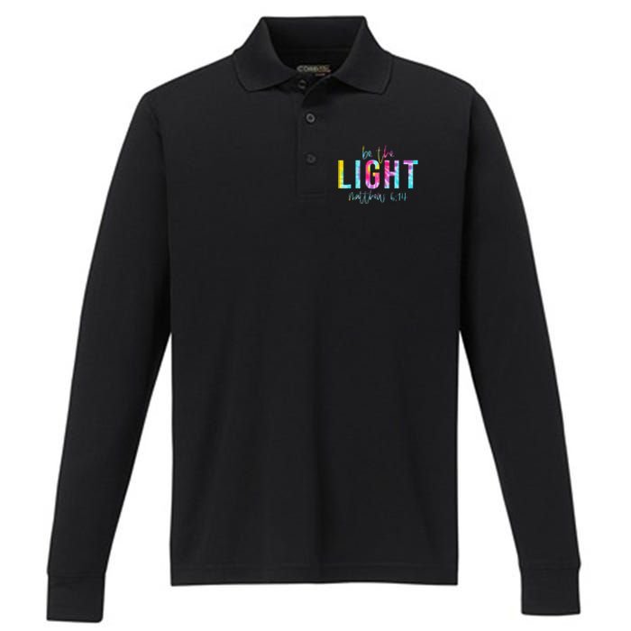 Be The Light Matthew 514 Tie Dye Christian Performance Long Sleeve Polo