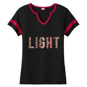 Be The Light Matthew Christian Faith Bible Verse Leopard Ladies Halftime Notch Neck Tee