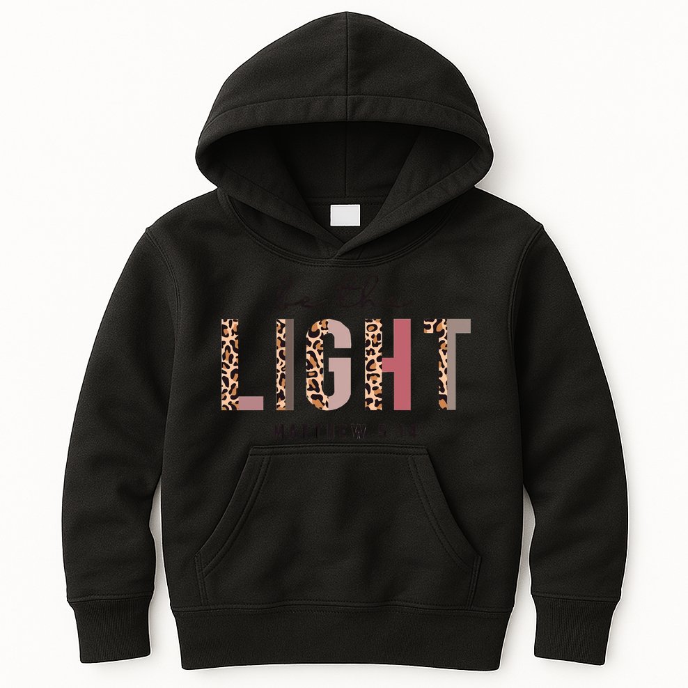Be The Light Matthew Christian Faith Bible Verse Leopard Kids Hoodie