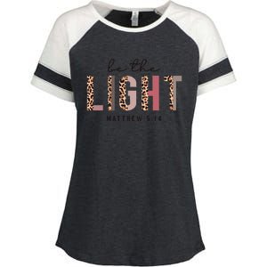 Be The Light Matthew Christian Faith Bible Verse Leopard Enza Ladies Jersey Colorblock Tee