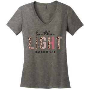 Be The Light Matthew Christian Faith Bible Verse Leopard Women's V-Neck T-Shirt