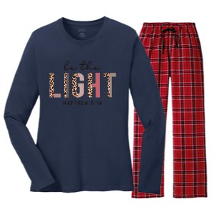 Be The Light Matthew Christian Faith Bible Verse Leopard Women's Long Sleeve Flannel Pajama Set 