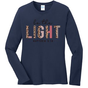 Be The Light Matthew Christian Faith Bible Verse Leopard Ladies Long Sleeve Shirt