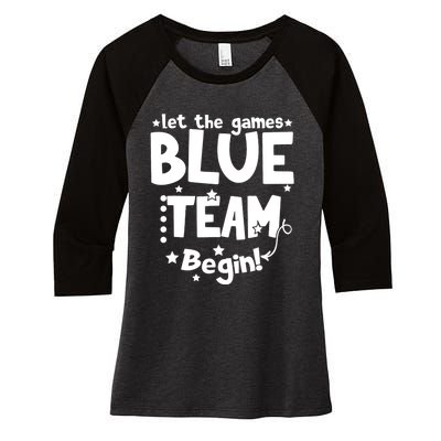 Blue Team Let The Games Begin Field Trip Day Women's Tri-Blend 3/4-Sleeve Raglan Shirt