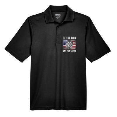 Be The Lion Not The Sheep American Flag Patriot For Boy Funny Gift Men's Origin Performance Pique Polo