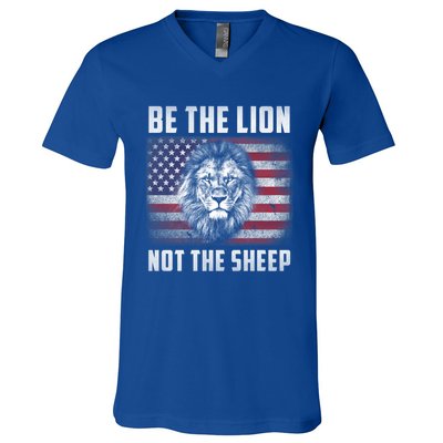 Be The Lion Not The Sheep American Flag Patriot For Boy Funny Gift V-Neck T-Shirt